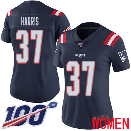 New England Patriots Football #37 100th Season Rush Limited Navy Blue Women Damien Harris NFL Jersey